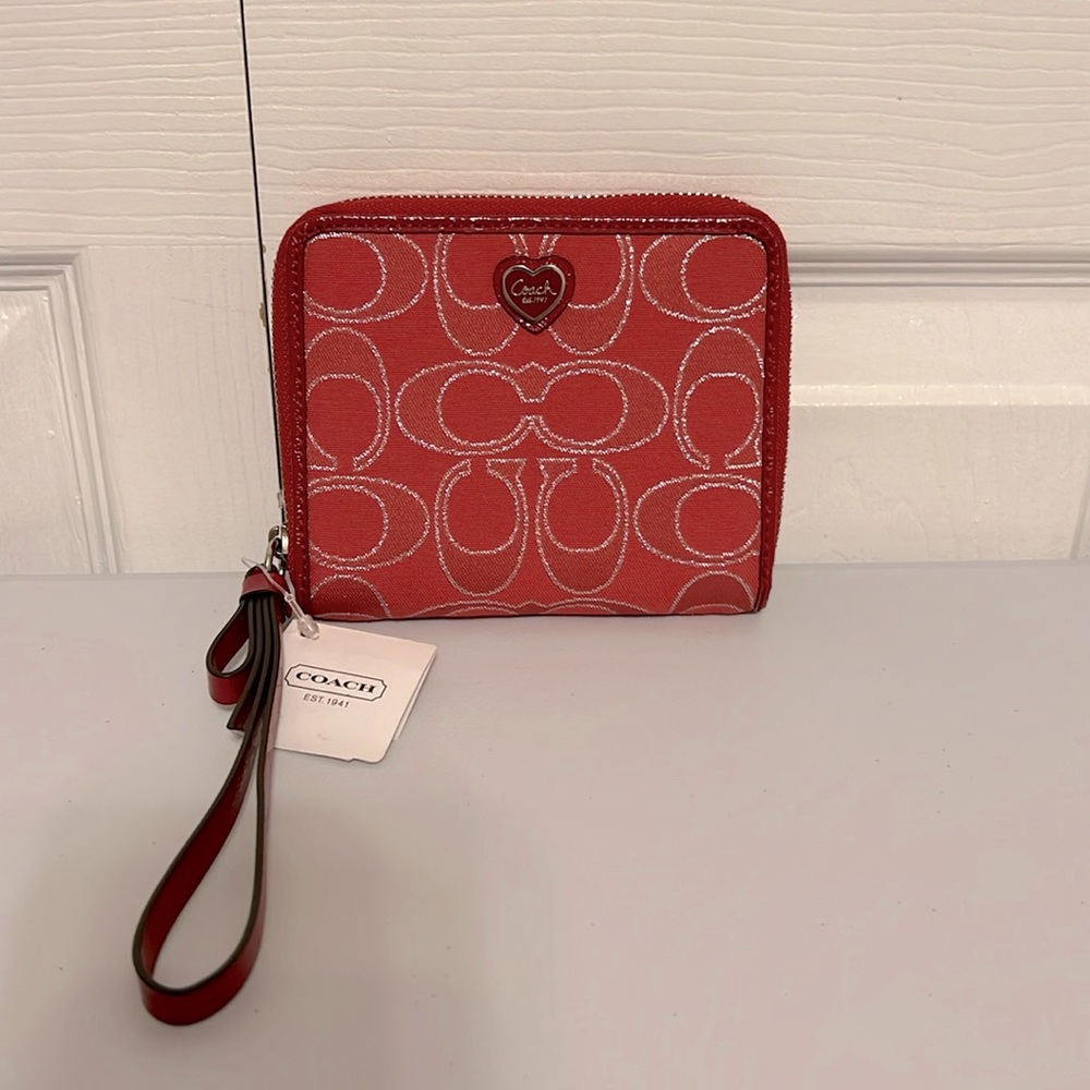 NWT Coach Signature Print Red Wallet 4x5x1